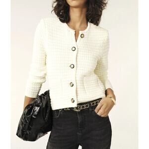 Ba&sh NWT Gaspard Off White Tweed Knit Button Up Cardigan Jacket XS $380